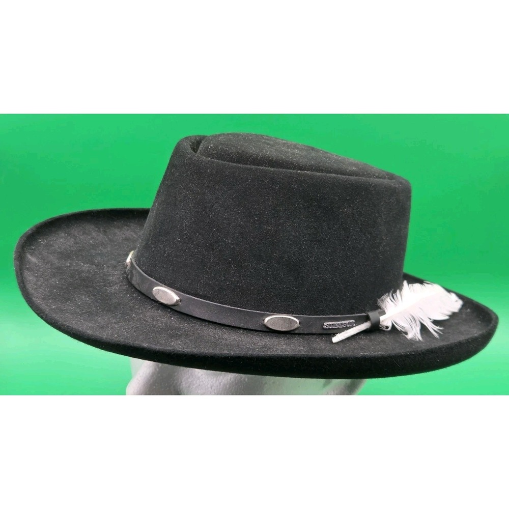 Stetson 4X Gun Club Hat 56/7 Size 7 Western Made In USA Black /w Feather XXXX
